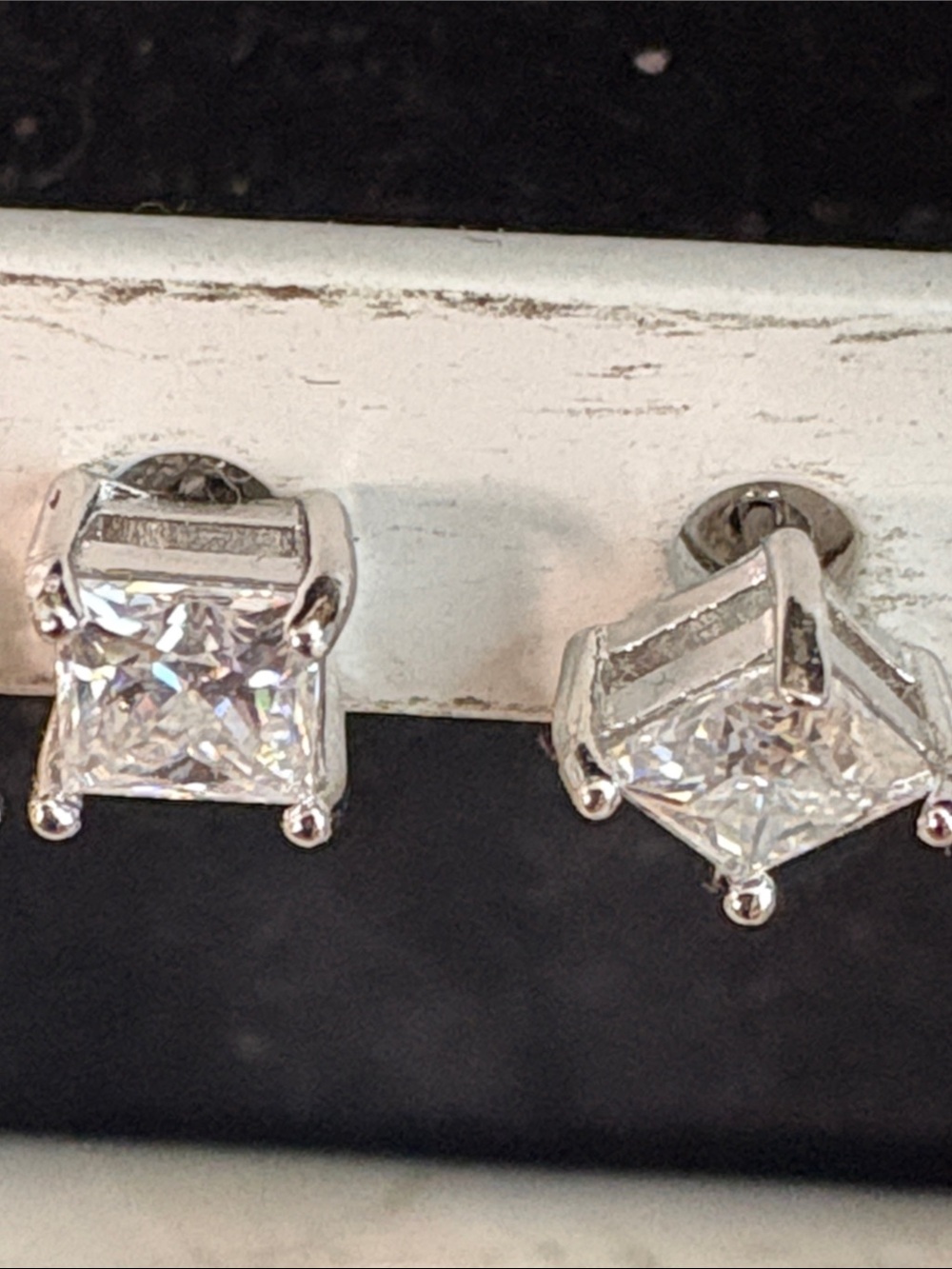Square Princess Cut moissanite Stud Earrings in Silver